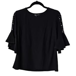 Anna Morgan Black Mesh Studded Shoulder Blouse Womens Size Small NWT